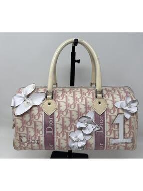 Christian Dior Trotter Floral Mini Boston Bag Pink Auth